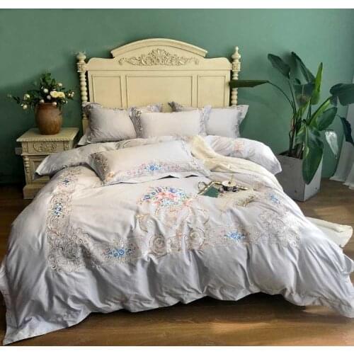 Grey luxury Embroidered 120S Egyptian cotton Royal Bedding sets Queen King Wedding Duvet cover Bed sheet set Pillowcases 4pcs