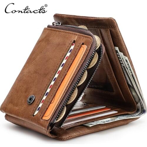 CONTACTS Brand Designer Men Wallets Genuine Leather Wallet Male Coin Purse Trifold Multifunctional Card Holder Money Bag Small
