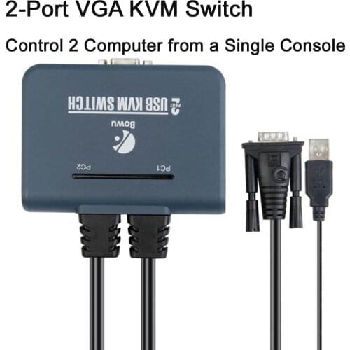 VGA KVM switch 2 port Splitter Box Switch With Audio Video Cable extended up to 50 meters for Dual Monitor Keyboard Mouse switch