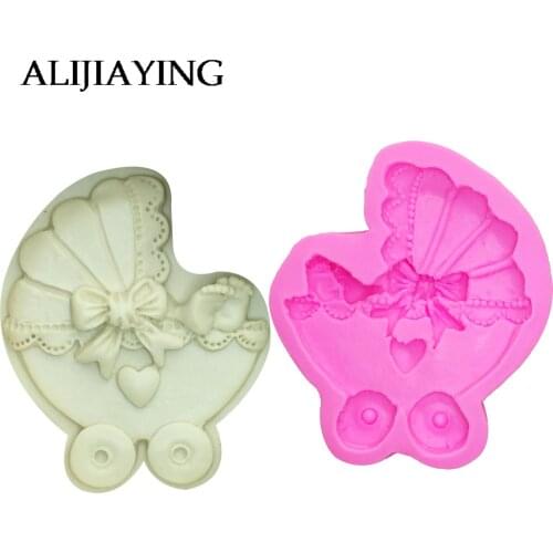 M911 Sugarcraft Baby car Carriage Silicone mold Bow tie fondant mold cake decorating tools chocolate gumpaste mold