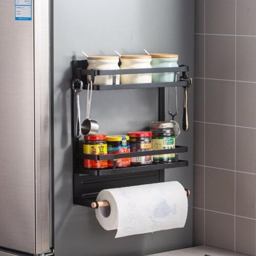 External Refrigerator Storage Rack Kitchen Gadgets Magnet Adsorption Wall-Mounted Spice Bottle Organizer Household Storage Shelf