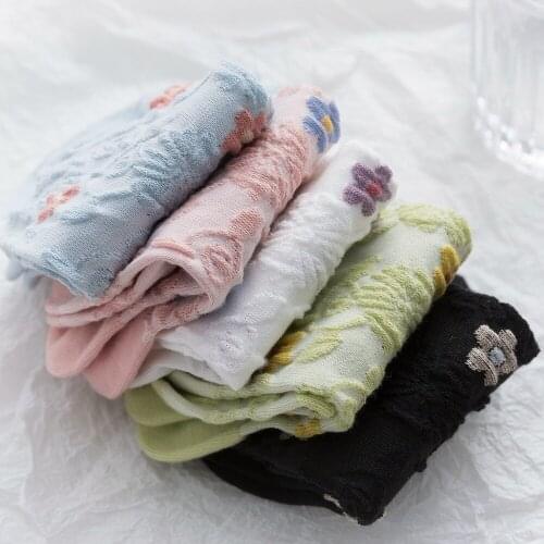 Socks Female Spring And Summer Female Boat Socks Thin Floral Embossed Girl College Style New Beautiful Super Cute Cotton Socks D