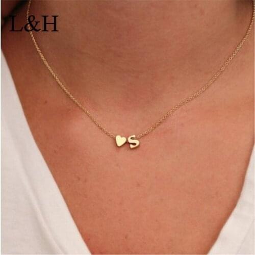 L&H 2018 Hot Sale Female Heart Letter Gold Pendant Necklace Classic Statement Dangle Necklace For Women Fashion Chockers Jewelry