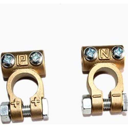 A Pair Car Battery Pure Copper Battery Chuck Terminal Cable Head Brass Color Products(P: 19MM, N: 17MM)