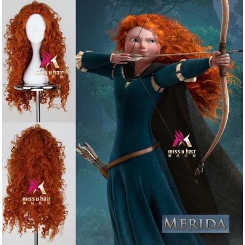 Movie Brave Princess Merida Cosplay Costumes Long Curly Synthetic Wigs Hair Halloween Party Role Play Wigs For Women+wig cap