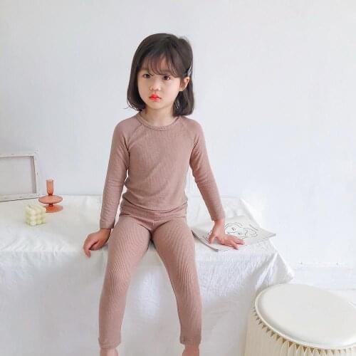 Children Ribbed Fitted Pajamas Kids Modal Loungewear Boys Girls Top and Pant Set Clothes Long Sleeve Sleepwear Nightwear