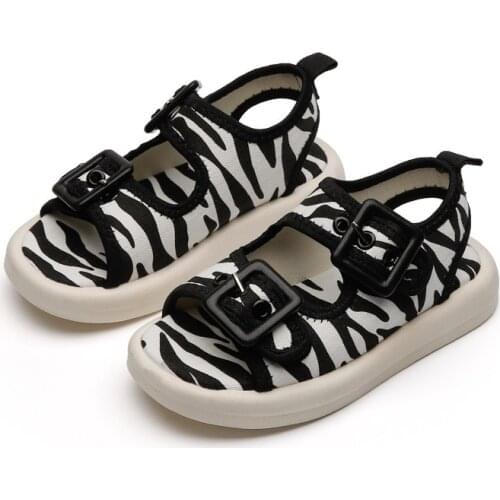 Boys Leopard Print Beach Shoes 2021 Summer New Childrens Zebra Print Casual Sandals Girls Roman Shoes Casual Flats Cute Kids