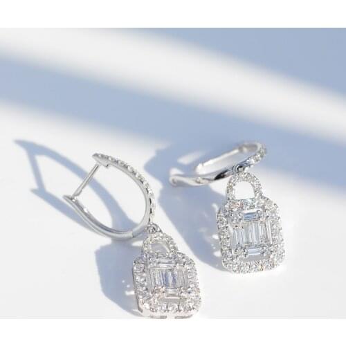 Huitan Luxury Micro Paved CZ Stone Women Drop Earring Lock Shape Pendent Wedding Marriage Bridal Earrings Trendy Jewelry Hot