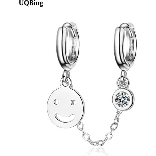 1 Piece Vintage Silver Smile Face Disc Zircon Clip Earrings For Women Wholesale 925 Sterling Silver Jewelry Accessory