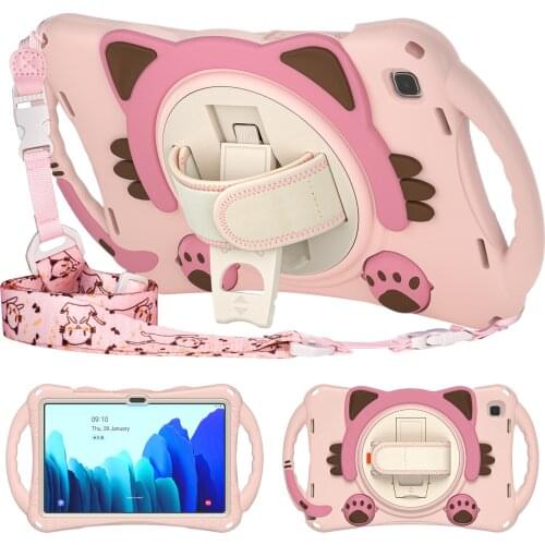 Silicone Protective Case For Samsung Galaxy Tab A7 10.4 inch T500 T505 Hand Strap Stand Holder 360 Degree Rotation Tablet Case