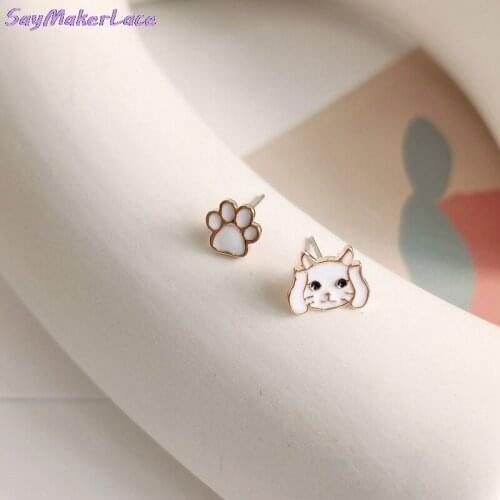Cute Cat Copper Enamel Asymmetric Earrings Female Sweet Personality Creative Cat Simple Wild Earrings New Fashion