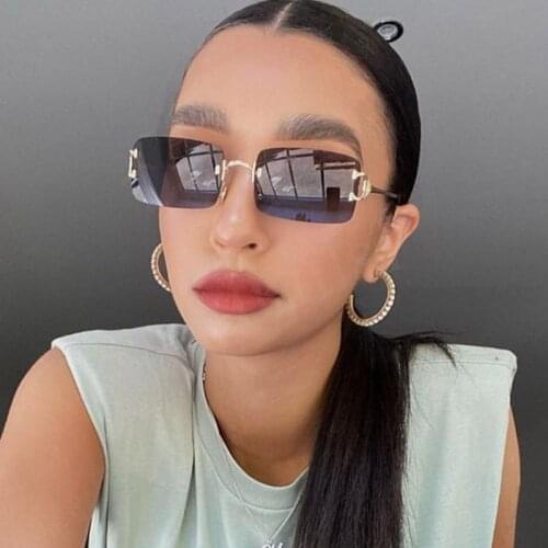 Unisex Fashion 2020 New Womens Square Sunglasses Women Rimless Shades Vintage Brand Trend 90s Sun Glasses For Female Eyewear
