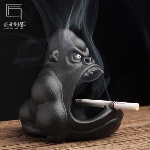 Modern ceramic Cat sculpture cool Bulldog ashtray decorative figures coin bank key storage ornament for home room decoration