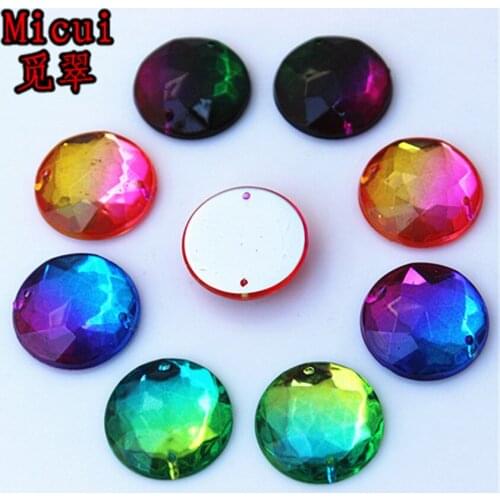 Micui 30Pcs 18mm Double Color Round Acrylic Rhinestones Crystal Stones Flatback Strass For Clothes Sew On ZZ95