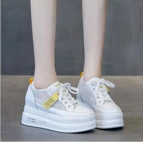White Shoes Women Student Spring and Summer New Mesh Breathable All Match Sports Thick Bottom Increased Casual Shoes Women