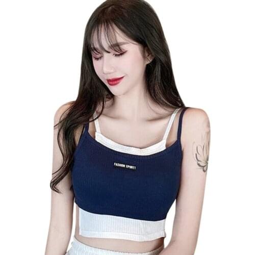 Women Knitted Fake Two-piece Camisole Irregular Color Contrast Stitching Bottoming Tank Top