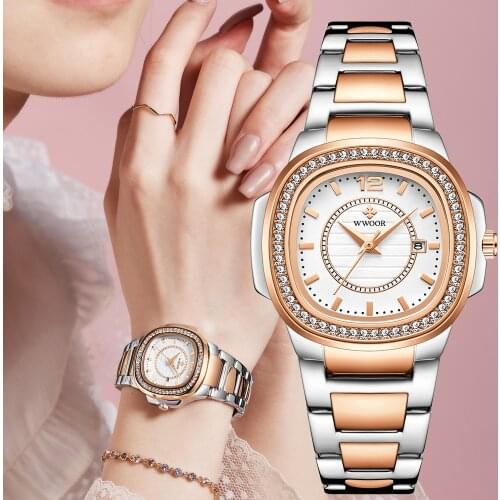 2021 WWOOR Brand Rose Gold Watches Women Fashion Diamond Ladies Quartz Wrist Watch Female Stainless Steel Waterproof Date Clock