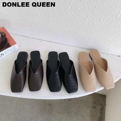 Women Flat Slippers Fashion Mule Shoes Women Square Toe Slides Patchwork Sandal Ladies Slippers Outdoor Flip Flops Zapatos Mujer