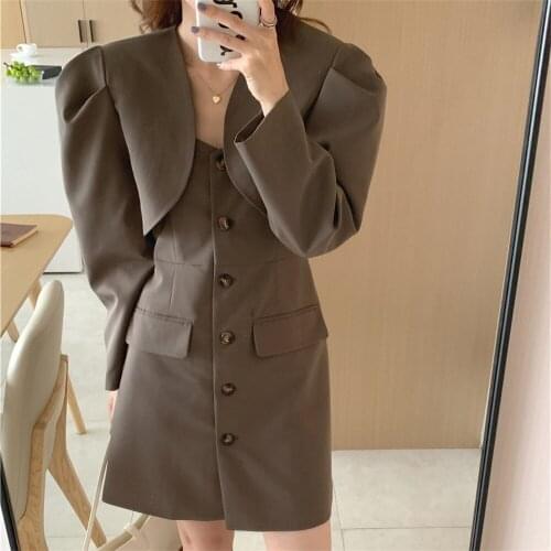 Alien Kitty New Design Slim-Fit Two Pieces Sets Retro Women Shawl Coats Casual 2021 Autumn Suits Bodycon Sexy Slip Mini Dress