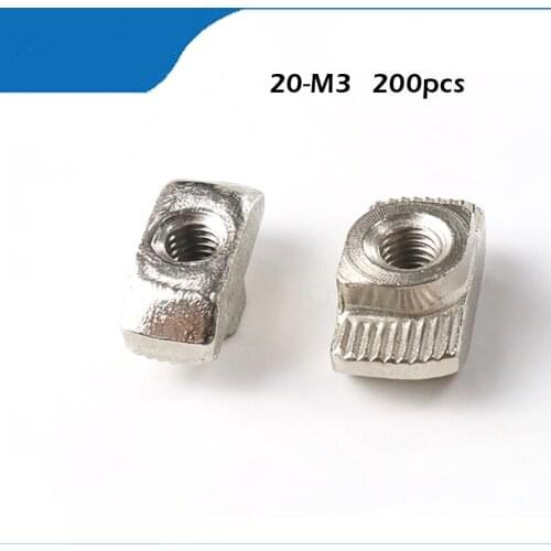 200PCS M3 Hammer 20-M3 Nut Aluminum Connector T Fastener Sliding Nut Nickel Plated Carbon Steel for 2020 Aluminum Profile