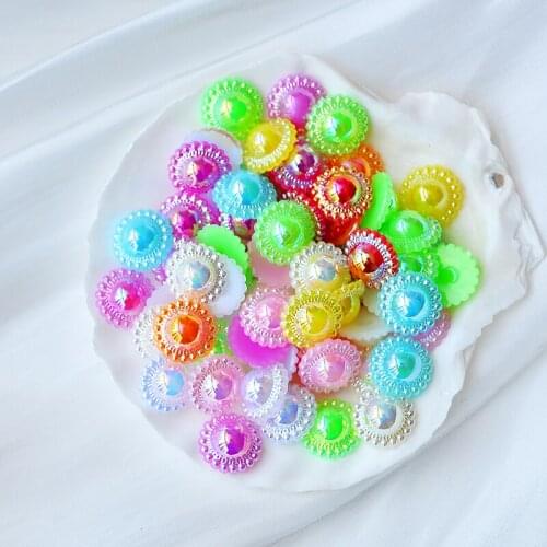 50p 13mm color AB Half Round Flatback beads Imitation Pearls rhinestones Scrapbook diy wedding dress Decorations jewelry making