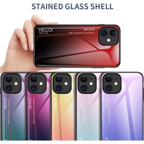 For iPhone 12 Pro Max Gradient Tempered Glass Phone Case for iPhone 11 Pro X Xs Xr 7 8 Plus Light Slim Thin Case Cover Funda