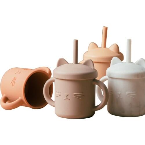 Baby Feeding Cup Cute Cartoon Baby Learning Cup Childrens Food Grade Silicone Straw Cup Learning Drinking Cup Drinking Cup