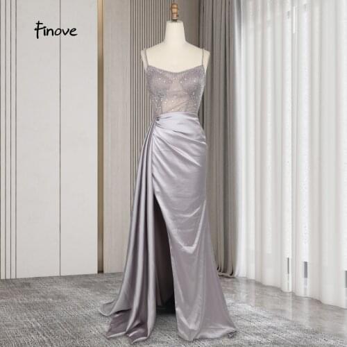 Finove 2021 Prom Dresses Beads with Pearls Spaghetti Strap Split Party Dresses Gowns Beads Sexy For Women Party