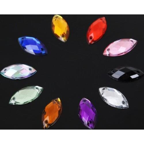 Hot Selling 50/200Pcs Colors Double holeHorse Eye Shape Crystal Glass Rhinestone Grid Face Apply to Clothing Decorations