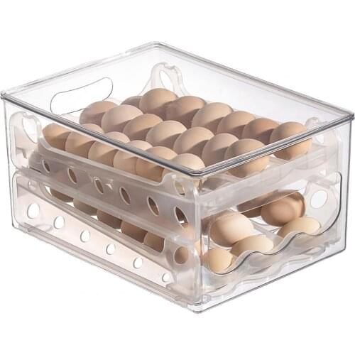 36 Grids Refrigerator Egg Container Automatic Rolling Slide Type Egg Storage Box Transparent 2-layer Egg Tray Lid Dumpling Box