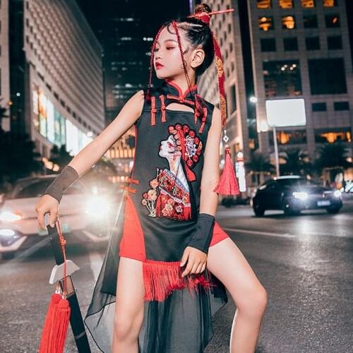 New Girls Jazz Dance Costumes Kids Model Chinese Style Catwalk Cheongsam ChildrenS Day Modern Street Dance Hip Hop Suit DQL5426