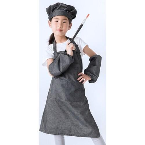 Custom logo cowboy apron childrens painting clothes solid color with sleeves big children students parent-child workwear