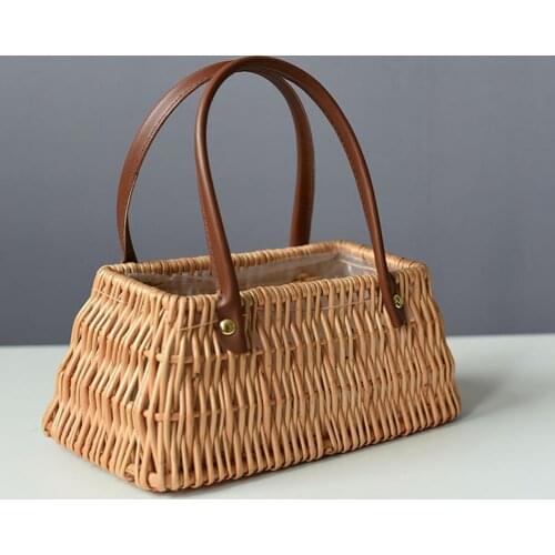 Creative Weaving Basket Delicate Picnic Basket with Handle Vintage Fruit Flower Basket Willow Woven Case for Outdoor Wedding
