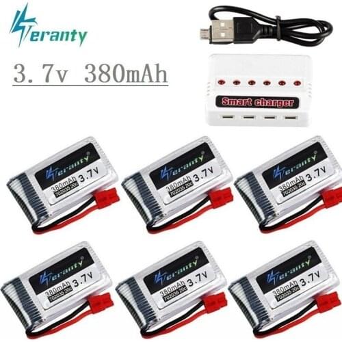 3.7V 380mah Lipo Battery and ( 6 in 1 ) Charger For SYMA X5A-1 X15 X15C X15W Spare Parts 3.7v RC Drone Battery For SYMA