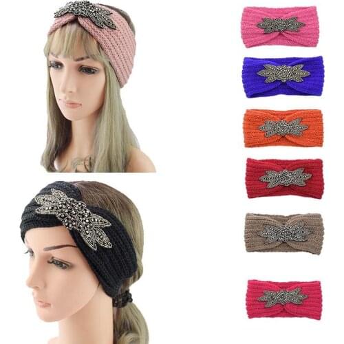 Fashion Crystal Knitted Wool Hairband Sports Headband Headband Warm Ear Headband