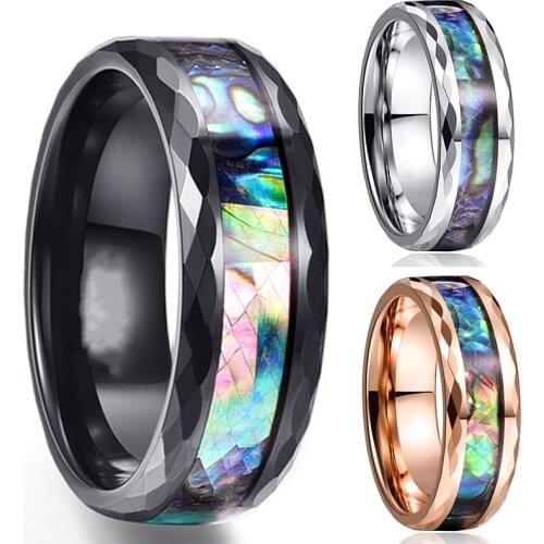 8mm Fashion Stainless Steel Ring Engagement Ring Inlaid Color Shell MenS Ring Creative Finger Rings Wedding Men Jewelry Gift