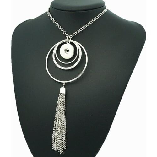 Fashion trendy Circles tassel pendant snap necklace 60cm snap jewelry fit 18mm snap buttons wholesale DJ0176 Charming