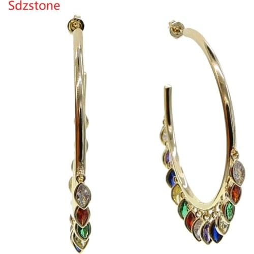 Fashion Statement Earrings 2020 Big 50mm Round Earrings For Women Hanging Drop Cz Earrings Drop Earing Modern Female Jewelry