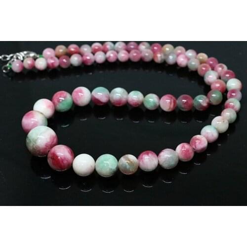 Fashion Multicolor Stone Beads Necklace For Women Jades Chalcedony 6-14mm Round Tower Chain Strand Necklace Jewelry 18inch B1482