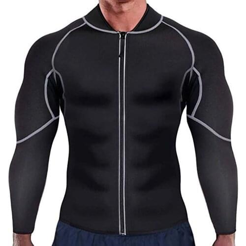 Mens Sweat Weight-loss Body-building Elastic Sport Long Sleeves Jackets Tops Neoprene Sauna Weight Loss Waist Trainer Shirt