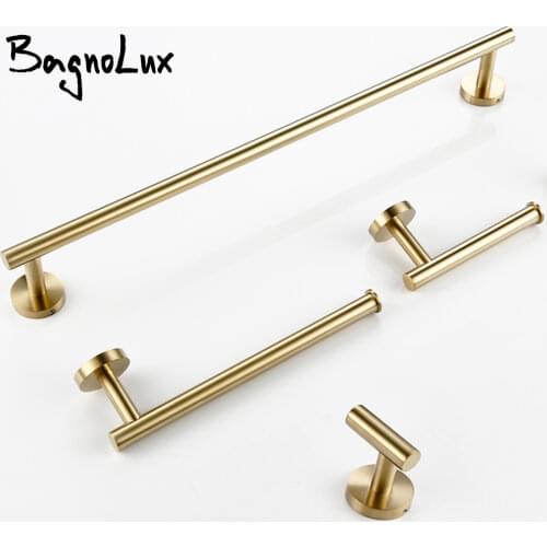 Brushed Gold Stainless Steel Round Wall Mounted Hand Towel Bar Toilet Paper Holder Robe Towel Hooks Bathroom Accessories Kit