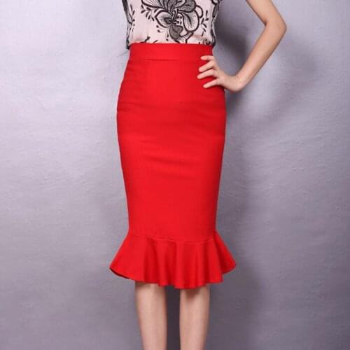 New Autumn High Waist Fishtail Skirt Lotus Leaf Package Hip Irregular Female One Step Skirt