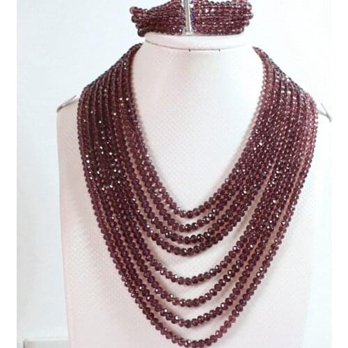 Newly purple crystal glass 4x6mm fashion round beads 8 rows chain diy necklace 5 rows bracelet jewelry set B853
