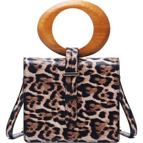 New Arrival Women Leopard Wooden Handle Crossbody Bags Ladies One-Shoulder Flap Handbag