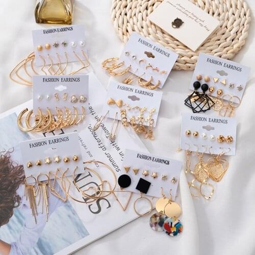 Fashion Accessories Bohemian Gold Hoop Earrings Set For Women Tassel Drop Geometric Circle Hanging Earrings 2021 Trendy Jewelry