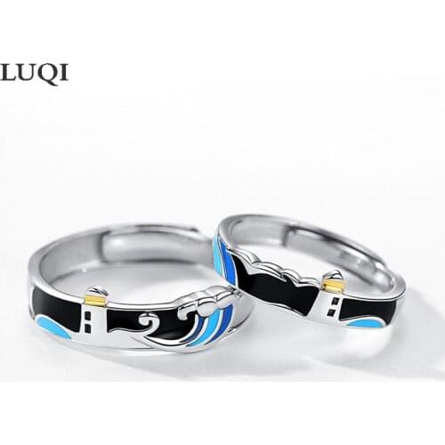 Original Mens and Womens S925 Silver Plated Platinum Watch Lovers Epoxy Open Couple Rings jz054