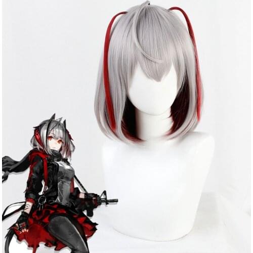 Arknights W Cosplay Wig Gray Red Mixed Gradient Short Heat Resistant Synthetic Hair Halloween Carnival Party Role Play + Wig Cap
