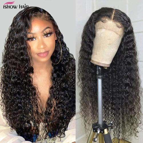 Ishow Transparent 5x5 Deep Wave Wig Human Hair Wigs Brazilian Deep Wave Lace Front Wigs With Pre plucked 4x4 Lace Closure Wig