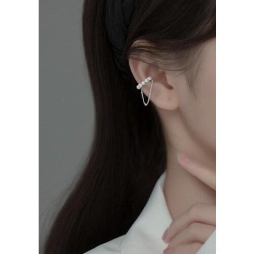 Silver Cartilage Clip Earrings 925 Sterling Earrings with Pearl for Women