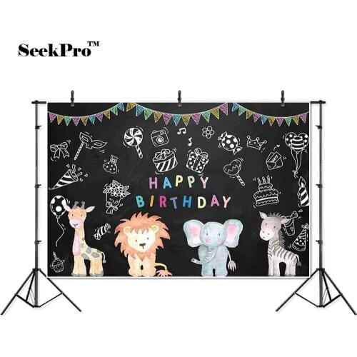 Thin vinyl happy birthday lion elephant baby children photo Backgrounds Printed Professional indoor Photographic studio Backdrop